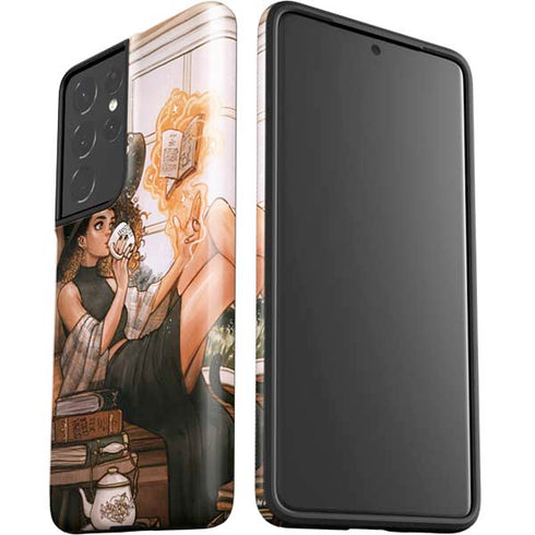 Cozy Autumn Library Witch with Cat and Coffee by Ivy Dolamore Galaxy S21 Ultra 5G Pro Case