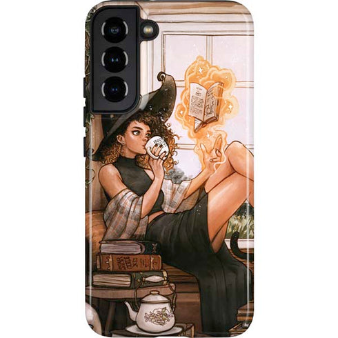 Cozy Autumn Library Witch with Cat and Coffee by Ivy Dolamore Galaxy S22 Plus Pro Case