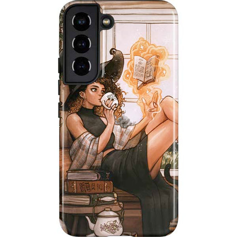 Cozy Autumn Library Witch with Cat and Coffee by Ivy Dolamore Galaxy S22 Pro Case