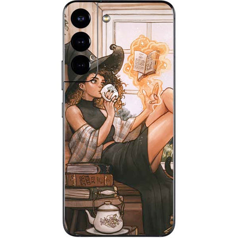 Cozy Autumn Library Witch with Cat and Coffee by Ivy Dolamore Galaxy S22 Skin