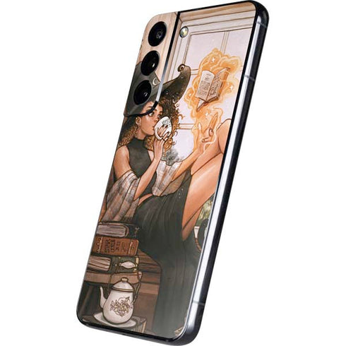 Cozy Autumn Library Witch with Cat and Coffee by Ivy Dolamore Galaxy S22 Skin