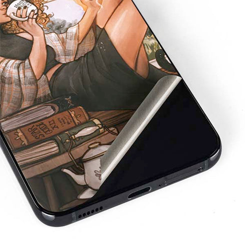 Cozy Autumn Library Witch with Cat and Coffee by Ivy Dolamore Galaxy S22 Skin