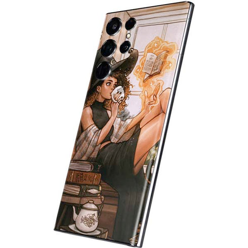 Cozy Autumn Library Witch with Cat and Coffee by Ivy Dolamore Galaxy S22 Ultra Skin