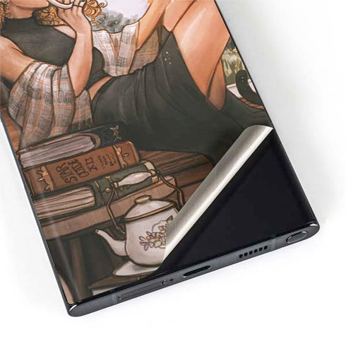 Cozy Autumn Library Witch with Cat and Coffee by Ivy Dolamore Galaxy S22 Ultra Skin