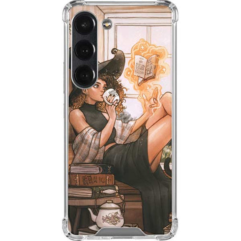 Cozy Autumn Library Witch with Cat and Coffee by Ivy Dolamore Galaxy S23 Clear Case