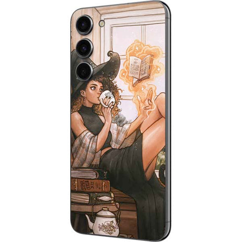 Cozy Autumn Library Witch with Cat and Coffee by Ivy Dolamore Galaxy S23 Plus Skin