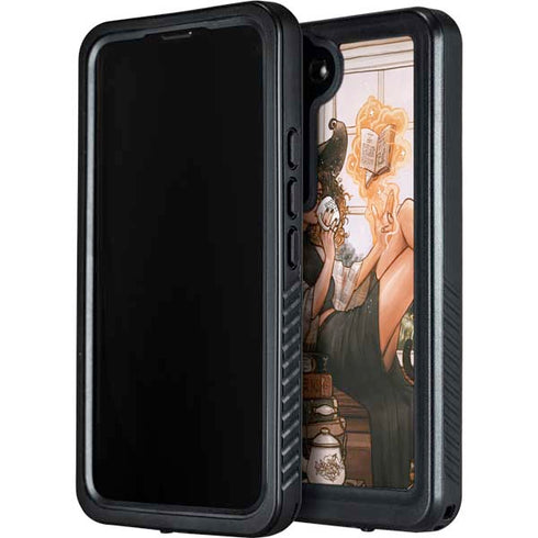 Cozy Autumn Library Witch with Cat and Coffee by Ivy Dolamore Galaxy S23 Plus Waterproof Case