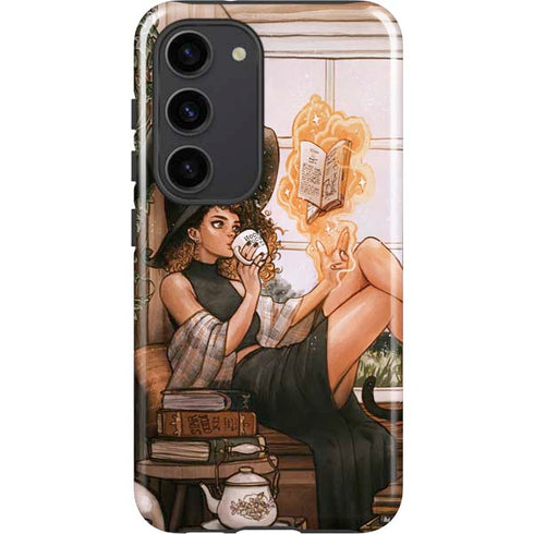 Cozy Autumn Library Witch with Cat and Coffee by Ivy Dolamore Galaxy S23 Pro Case