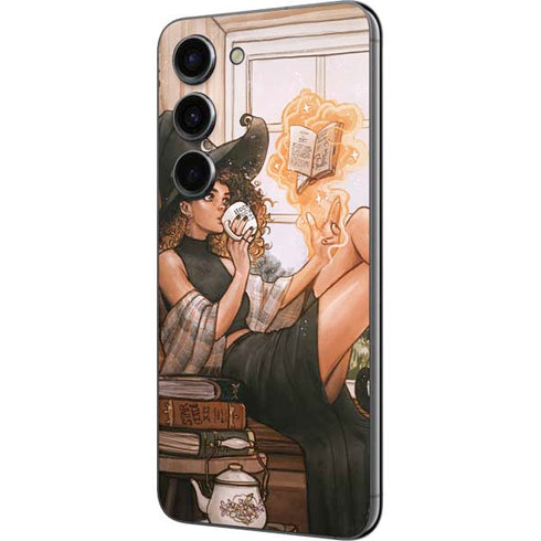 Cozy Autumn Library Witch with Cat and Coffee by Ivy Dolamore Galaxy S23 Skin