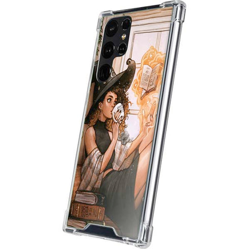 Cozy Autumn Library Witch with Cat and Coffee by Ivy Dolamore Galaxy S23 Ultra Clear Case
