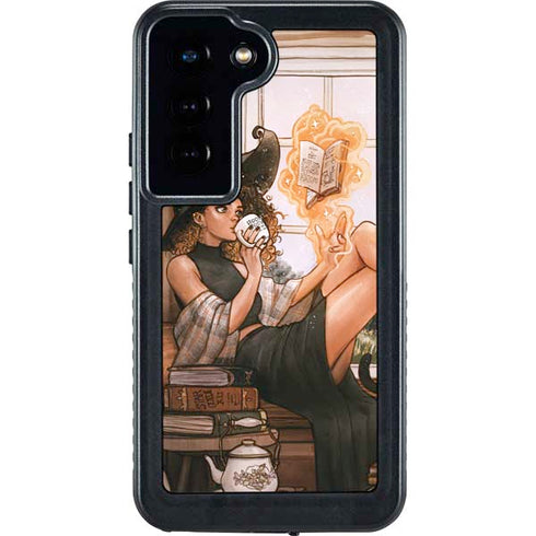 Cozy Autumn Library Witch with Cat and Coffee by Ivy Dolamore Galaxy S23 Waterproof Case