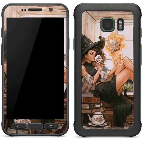 Cozy Autumn Library Witch with Cat and Coffee by Ivy Dolamore Galaxy S7 Active Skin