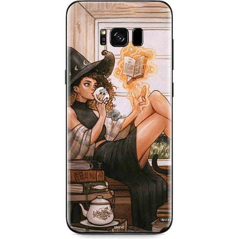 Cozy Autumn Library Witch with Cat and Coffee by Ivy Dolamore Galaxy S8 Skin