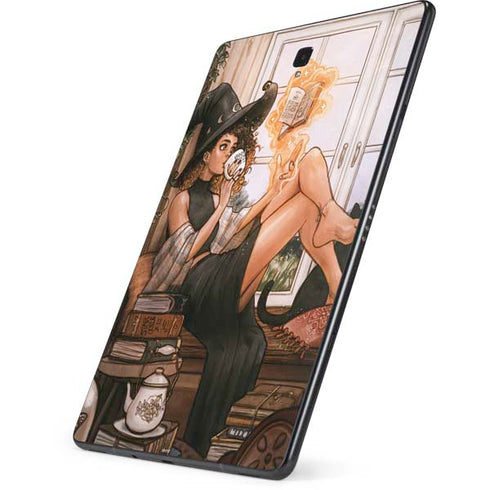 Cozy Autumn Library Witch with Cat and Coffee by Ivy Dolamore Samsung Galaxy Tab Skin