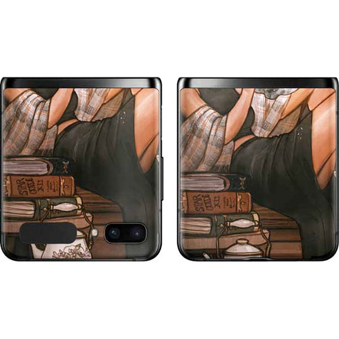 Cozy Autumn Library Witch with Cat and Coffee by Ivy Dolamore Galaxy Z Flip Skin