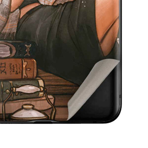 Cozy Autumn Library Witch with Cat and Coffee by Ivy Dolamore Galaxy Z Flip Skin