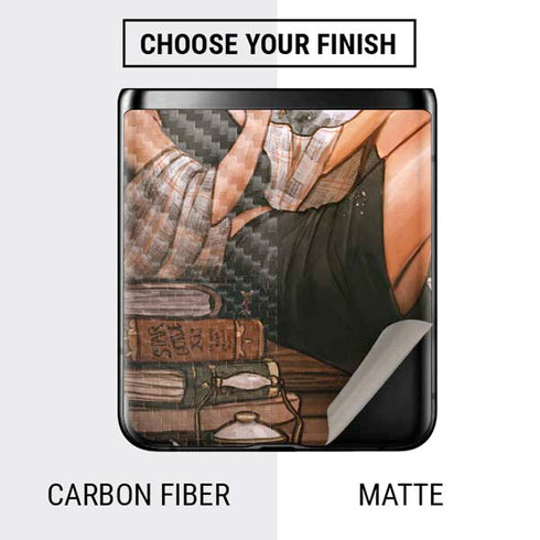 Cozy Autumn Library Witch with Cat and Coffee by Ivy Dolamore Galaxy Z Flip Skin