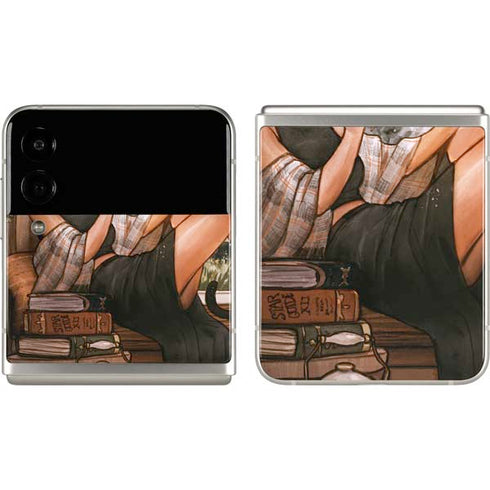 Cozy Autumn Library Witch with Cat and Coffee by Ivy Dolamore Galaxy Z Flip3 5G Skin