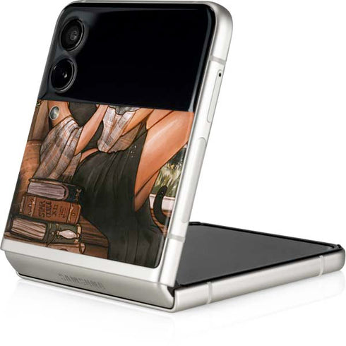 Cozy Autumn Library Witch with Cat and Coffee by Ivy Dolamore Galaxy Z Flip3 5G Skin