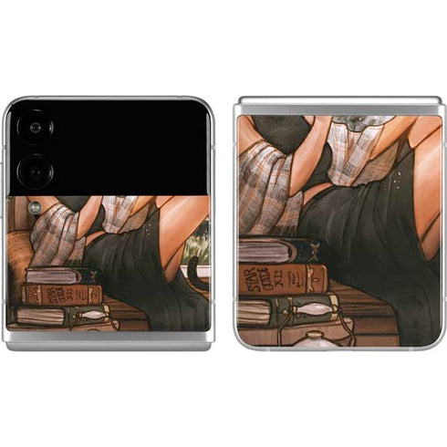 Cozy Autumn Library Witch with Cat and Coffee by Ivy Dolamore Galaxy Z Flip4 5G Skin