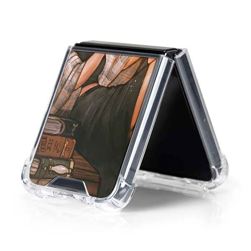 Cozy Autumn Library Witch with Cat and Coffee by Ivy Dolamore Galaxy Z Flip5 5G Clear Case