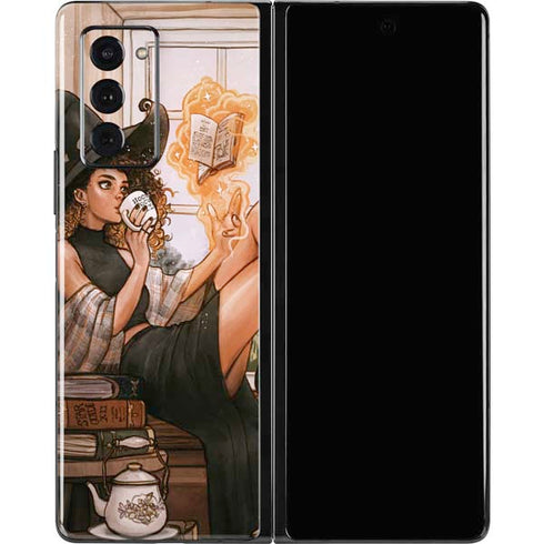 Cozy Autumn Library Witch with Cat and Coffee by Ivy Dolamore Galaxy Z Fold2 5G Skin