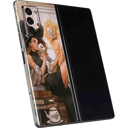 Cozy Autumn Library Witch with Cat and Coffee by Ivy Dolamore Galaxy Z Fold2 5G Skin