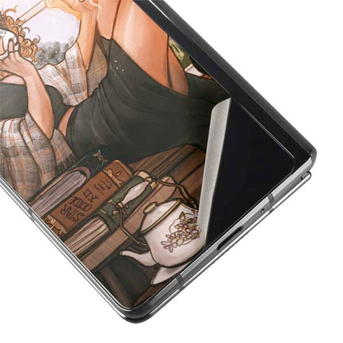 Cozy Autumn Library Witch with Cat and Coffee by Ivy Dolamore Galaxy Z Fold2 5G Skin