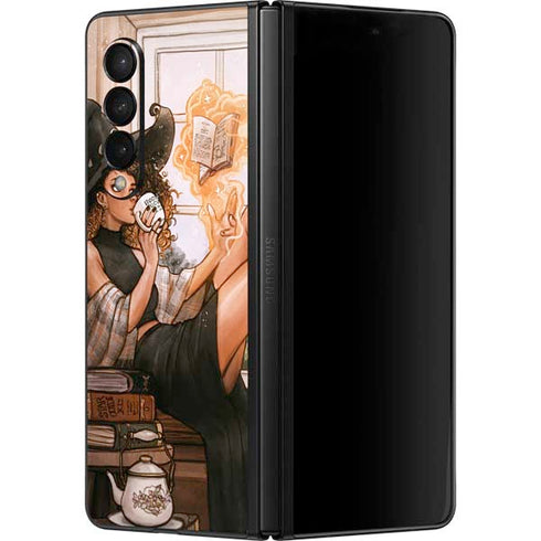 Cozy Autumn Library Witch with Cat and Coffee by Ivy Dolamore Galaxy Z Fold3 5G Skin