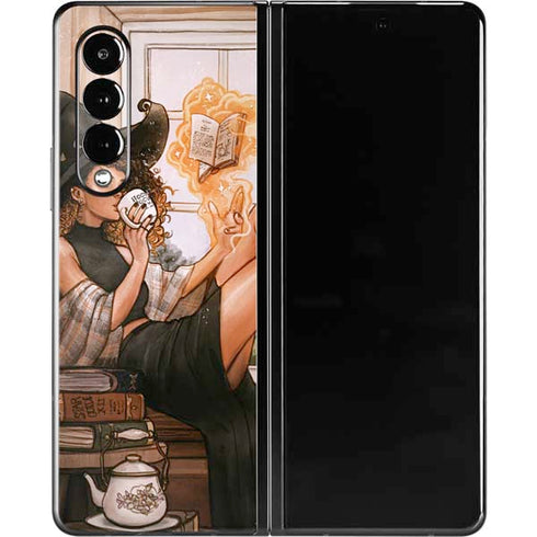 Cozy Autumn Library Witch with Cat and Coffee by Ivy Dolamore Galaxy Z Fold3 5G Skin