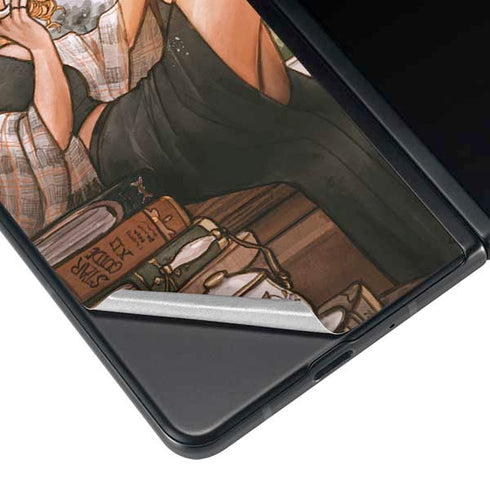 Cozy Autumn Library Witch with Cat and Coffee by Ivy Dolamore Galaxy Z Fold3 5G Skin