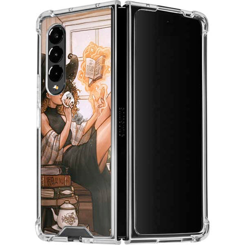 Cozy Autumn Library Witch with Cat and Coffee by Ivy Dolamore Galaxy Z Fold4 5G Clear Case