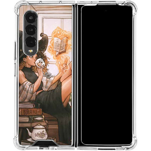 Cozy Autumn Library Witch with Cat and Coffee by Ivy Dolamore Galaxy Z Fold4 5G Clear Case