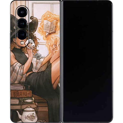 Cozy Autumn Library Witch with Cat and Coffee by Ivy Dolamore Galaxy Z Fold4 5G Skin