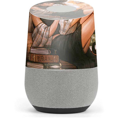 Cozy Autumn Library Witch with Cat and Coffee by Ivy Dolamore Google Home Skin