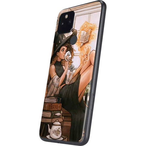 Cozy Autumn Library Witch with Cat and Coffee by Ivy Dolamore Google Pixel 5a Skin