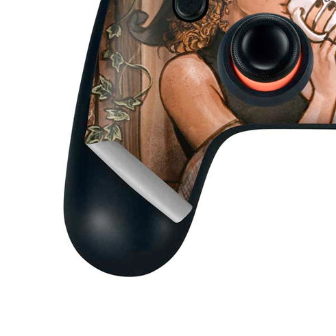 Cozy Autumn Library Witch with Cat and Coffee by Ivy Dolamore Google Stadia Controller Skin