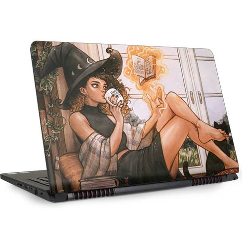 Cozy Autumn Library Witch with Cat and Coffee by Ivy Dolamore Dell Inspiron Skin