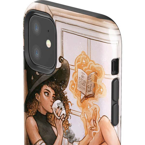 Cozy Autumn Library Witch with Cat and Coffee by Ivy Dolamore iPhone 11 Impact Case