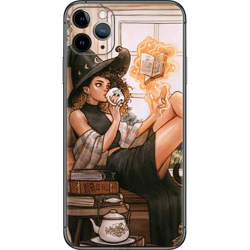 Cozy Autumn Library Witch with Cat and Coffee by Ivy Dolamore iPhone 11 Pro Max Skin