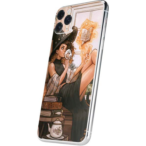 Cozy Autumn Library Witch with Cat and Coffee by Ivy Dolamore iPhone 11 Pro Max Skin