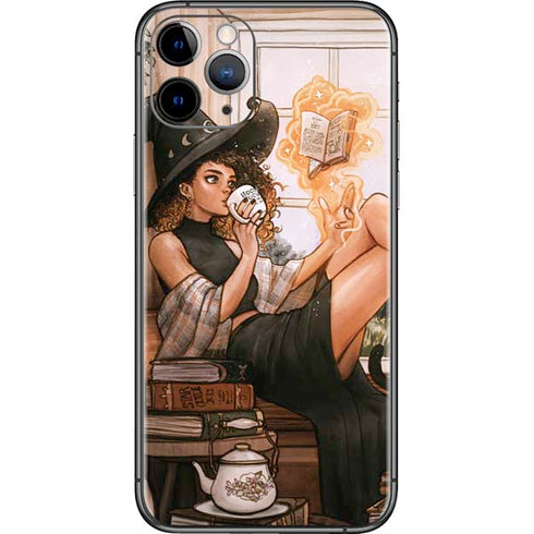 Cozy Autumn Library Witch with Cat and Coffee by Ivy Dolamore iPhone 11 Pro Skin