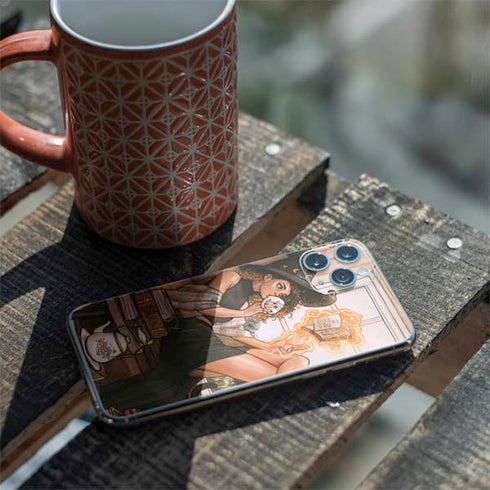 Cozy Autumn Library Witch with Cat and Coffee by Ivy Dolamore iPhone 11 Pro Skin
