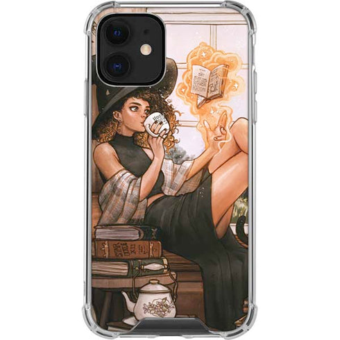 Cozy Autumn Library Witch with Cat and Coffee by Ivy Dolamore iPhone 12 Clear Case
