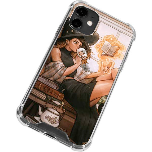 Cozy Autumn Library Witch with Cat and Coffee by Ivy Dolamore iPhone 12 Clear Case