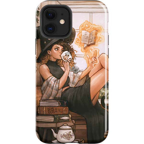Cozy Autumn Library Witch with Cat and Coffee by Ivy Dolamore iPhone 12 Impact Case