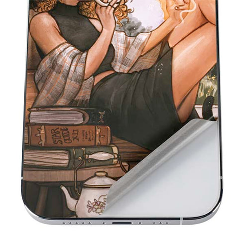 Cozy Autumn Library Witch with Cat and Coffee by Ivy Dolamore iPhone 12 Pro Max Skin