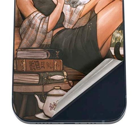 Cozy Autumn Library Witch with Cat and Coffee by Ivy Dolamore iPhone 12 Skin