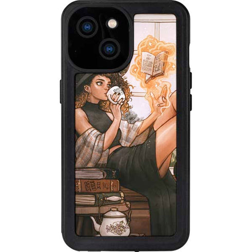 Cozy Autumn Library Witch with Cat and Coffee by Ivy Dolamore iPhone 13 Mini Waterproof Case