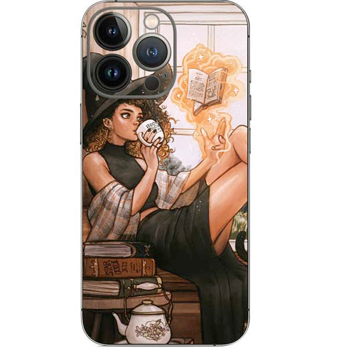 Cozy Autumn Library Witch with Cat and Coffee by Ivy Dolamore iPhone 13 Pro Skin
